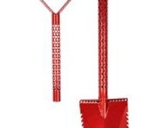 MOTLEY DOUBLE SERRATED FOREST FOX SHOVEL - RED Description: -Shovel Dimensions: 100 cm / 66 cm or 39,37 or 26 inch in length 18cm / 7,08 inch blade width 20cm / 7,87 inch blade height -Handle dimensions: 13 cm / 5,11 inch width 11,5 cm / 4,72 inch. -Handle type: D-shape -Handle adjustable length 100cm / 39,37 inch – longest 66cm / 26 inch – shortest -Shovel Weight: 1930 gram / 68,07 ounces -Made of 2mm high grade heath treated steel, sandblasted -Motley Powder coating finish -All terrain shovel especially for use in forest or harvest crop fields, pasture -Stealth shape bended blade for better release and CNC sharped edges -Travel concept (fits in your suitcase, backpack, bike, boat, car, canoe) -Handle grip and blade are in a forward angled position designed so you use less energy for digging -Special hexagon laser cut footplates and 2 way blade, larger surface -Quick release easy clamp to adjust your shovel in any length Check out all the other colors available!