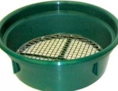 2 Mesh Classifying Sieve - CS2 This Classifying Sieve enables you to classify your material before processing it through your sluice box or gold pan. Made of high-impact plastic and 1/2 inch stainless steel mesh, this sieve will save you time and improve your recovery. Conveniently sized to fit over most 5-gallon buckets and can be stacked with other sieves for graduated classification.