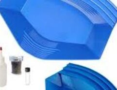 Gold Claw - Production Bundle - Blue It's truly the best pan created Fast and easy to use, just shake and tilt Can pan a 5-gallon bucket of river gravel in under a minute Made from Tritan -- known for being virtually indestructible Best gold pan for wet and dry panning available Now anyone can get through a 5-gallon bucket in under a minute. If you hunt gold you know that the more dirt you pan the more gold you get. This NEW Production Pan goes through dirt faster and easier than anything. This bundle includes the Production Pan the Original Pan and the Pocket Pan along with a First Gold Experience Kit. This gives you the whole family of Gold Claw pans that work together to get more gold. The 1st Gold Experience Kit includes paydirt with real gold in it so you can practice at home and gain confidence before hitting the river. It also includes a snuffer bottle to suction the gold from the pan and a vial to store all the gold in. The Pocket Pan goes anywhere. It is small and great at catching gold. Keep it in your pocket, bag, or car for when you stumble on good dirt. Once you found good dirt take your Original Pan for rapid prospecting. It is the perfect size to quickly home in on the hotspot. Then with your Production Pan you can truly bank $. It will churn through the paydirt fast racking up the gold.