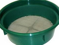20 Mesh Classifying Sieve - CS20 This Classifying Sieve enables you to classify your material before processing it through your sluice box or gold pan. Made of high-impact plastic and .05 inch stainless steel mesh, this sieve will save you time and improve your recovery. Conveniently sized to fit over most 5-gallon buckets and can be stacked with other sieves for graduated classification.