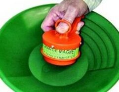 The Big Orange Gold Magnet It's Big, it's orange, and it will eliminate more black sand faster with less gold included! A definite "must have" for removing magnetic sand from dredges and dry washer concentrators. Works wet or dry, just follow the included instructions!