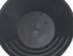 The 1849 Gold Pan (Black) This is our best gold pan for beginning panners. An 11-inch plastic gold pan with deep rifles, a big bottom, and a deep drop from the sloped sides to the bottom. Green and black. #-5066-Black Made in the USA