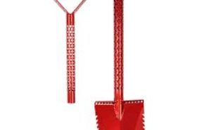 MOTLEY DOUBLE SERRATED FOREST FOX SHOVEL - RED MOTLEY DOUBLE SERRATED FOREST FOX SHOVEL - RED Description: -Shovel Dimensions: 100 cm / 66 cm or 39,37 or 26 inch in length 18cm / 7,08 inch blade width 20cm / 7,87 inch blade height -Handle dimensions: 13 cm / 5,11 inch width 11,5 cm / 4,72 inch. -Handle type: D-shape -Handle adjustable length 100cm / 39,37 inch – longest 66cm / 26 inch – shortest -Shovel Weight: 1930 gram / 68,07 ounces -Made of 2mm high grade heath treated steel, sandblasted -Motley Powder coating finish -All terrain shovel especially for use in forest or harvest crop fields, pasture -Stealth shape bended blade for better release and CNC sharped edges -Travel concept (fits in your suitcase, backpack, bike, boat, car, canoe) -Handle grip and blade are in a forward angled position designed so you use less energy for digging -Special hexagon laser cut footplates and 2 way blade, larger surface -Quick release easy clamp to adjust your shovel in any length Check out all the other colors available!
