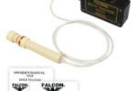 FALCON Gold Tracker MD20 Metal Detector Falcon Gold Tracker MD20 Metal Detector 300kHz with 5′ waterproof probe.... The Falcon’s superior ability to detect gold, silver, copper, platinum and other valuable metals in rock formations provide the prospector with a tool unavailable until now. Historically, tailing piles were created by miners selecting good ore from “worthless rocks” by sight alone. Millions of dollars of valuable ore were discarded because the miner couldn’t see the metal!! Those metals are still lying in those tailing piles waiting for someone with the electronic sight of a Falcon. With improved sensitivity and more power, the MD20 series of Falcons will give the modern prospector the ability to find gold in places never before detectable. Small enough to fit in you pocket and rugged enough to be used in the field, the MD20 will be a necessary tool for every serious prospector. While designed with the gold prospector in mind, the Falcon has found many other metal detecting uses, such as: Hobby – Pinpointing coins and jewelry without touching them Medical – Locating metal fragments in the body Construction – Locating covered up nail heads Food Service – Scanning for metal fragments Wood Working – Finding metals before damaging blades Many others where small metal pieces need to be detected. Tech Details Operating frequency; 300 kHz Dimensions: 1.6″x 3.25″ x 6″ Weight 14oz. Probe: waterproof 6″ probe on 5′ cable Batteries: two 9V alkaline Battery life: 40-50 hours Target alert: built in speaker and headphone jack Controls: ground balance, sensitivity. Probe has adjustable copper ring for sensitivity selection. Normally we never recommend anyone take a pin-pointer out gold detecting. Normal Pin-pointers don't have the proper discrimination and ground balance to deal with ground mineralization associated with gold (black sand, heavy iron). But the falcon isn’t really as much a pin-pointer as it is a very sensitive small short-range metal detector designed to find gold and other metals. You can use the Falcon to find gold in sample pans, in small tight crevices large gold detectors can’t reach, in bedrock, or in sample rocks like quartz specimens. You can adjust the range and sensitivity of the falcon, as well as ground balance it. The closer the range, the more sensitive it is. Adjusting the range is simple, just twist the two rings at the top to make them either farther apart, or closer together. Tweak the sensitivity so it’s just on edge of being unstable. When using the Falcon, you scan the dirt or rock until you find a target, then move the tip of the falcon towards and away from the target. If the Falcon sounds off on the way towards the target, put not when pulling away, it’s likely gold or another non-ferrous metal. If the Falcon sounds off while pulling away from the target, but not going towards it, the target is iron. Finally, if the Falcon sounds off both going towards and pulling away from the target, it could be any mix of metals, and should be investigated. The Falcon doesn’t have audio modulation, it will make the same sound on a large deep piece of gold as it will a shallow small piece of gold.