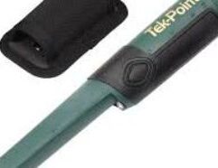 Teknetics TEK-POINT Pinpointer The Tek-Point pinpointer, pinpoints the exact location of metal objects buried in soil, sand or dirt. The Tek-Point is a fully waterproof pinpointer, submersible to 6 feet and is capable of functioning in salt and fresh water. Features • Pulse Induction • Beep, vibrate or both • Lost mode alarm • Single button operation • 3 sensitivity levels • Proportional response • Retune • Adjustable LED light • Auto shutdown • 2-AA batteries (not included) • Battery life: (2) AA Alkaline 25 hrs, NiMH rechargeable 15 hrs, Lithium 50 hrs • Belt holster included • 2-year warranty • Constructed from special abrasion-resistant materials (won’t wear through like other pinpointers)