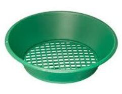 Garrett 14" Sifter/Classifier Hard, durable plastic classifier is ideal for a lightweight classifier. Stacks nicely on a 5 gallon bucket and inside Garrett Gold Pans. Garrett's world famous Gravity Trap gold pan series has led the industry for 30 years. Garrett's plastic gold pans feature a riffled design that ensures safe, sure, rapid gold recovery in wet or dry conditions. All Garrett mining sifters and classifiers are lightweight, green for enhanced gold nugget visibility, and virtually indestructible. Our gold panning classifier has been tested and proven worldwide by Charles Garrett (left), Roy Lagal and tens of thousands of prospectors, Garrett's gold pans are a must for every recreational and electronic gold-seeker. Great for wet / dry conditions Sifts gold, jewelry, relics and debris Fits 5 gallon bucket 7/16" (diagonally measured) exit holes