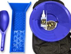Description: Adventure Sluice Box Gold Pan Kit - Blue | Gold Prospecting Equipment Discover the excitement of gold prospecting with our Gold Pan Kit, designed for both adults and kids. This comprehensive starter kit includes everything you need to start panning for gold like a pro. Using the Dream Mat Adventure Sluice, you'll gather concentrates with ease, turning even novices into experts at collecting fine gold. The proven World Class Recovery technology of Dream Mats makes it simple to catch gold and pan out the concentrates, even in heavy black sands. Key Features: Easy for Beginners: With Dream Mats, developing good panning techniques for fine gold becomes effortless. Tested by Experts: Seasoned prospectors have tested and proven these sluices, ensuring they catch the fine gold and do all the hard work for you. Portable and Convenient: This kit is compact enough to fit in your backpack or under your vehicle seat, perfect for pros on the go. If you find a promising spot while exploring, you'll have everything you need to start panning right away. Complete Kit: Comes with a backpack to keep all your gear organized, ensuring you're always ready for your next adventure. Kit Includes: 12" Gold Pan Prospector's Sand Scoop 16"x 4" Adventure Sluice Duffel Bag to Fit All the Gear Snuffer Bottle Vial Snuffer Gold Vial Experience the thrill of panning for gold with a kit that's fun for the whole family. Colors of shovels will vary, adding a unique touch to each kit. Get your Gold Pan Kit today and embark on your gold prospecting journey!