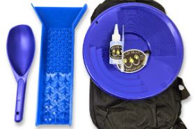 Adventure Sluice Box Gold Pan Kit - Blue Description: Adventure Sluice Box Gold Pan Kit - Blue | Gold Prospecting Equipment Discover the excitement of gold prospecting with our Gold Pan Kit, designed for both adults and kids. This comprehensive starter kit includes everything you need to start panning for gold like a pro. Using the Dream Mat Adventure Sluice, you'll gather concentrates with ease, turning even novices into experts at collecting fine gold. The proven World Class Recovery technology of Dream Mats makes it simple to catch gold and pan out the concentrates, even in heavy black sands. Key Features: Easy for Beginners: With Dream Mats, developing good panning techniques for fine gold becomes effortless. Tested by Experts: Seasoned prospectors have tested and proven these sluices, ensuring they catch the fine gold and do all the hard work for you. Portable and Convenient: This kit is compact enough to fit in your backpack or under your vehicle seat, perfect for pros on the go. If you find a promising spot while exploring, you'll have everything you need to start panning right away. Complete Kit: Comes with a backpack to keep all your gear organized, ensuring you're always ready for your next adventure. Kit Includes: 12" Gold Pan Prospector's Sand Scoop 16"x 4" Adventure Sluice Duffel Bag to Fit All the Gear Snuffer Bottle Vial Snuffer Gold Vial Experience the thrill of panning for gold with a kit that's fun for the whole family. Colors of shovels will vary, adding a unique touch to each kit. Get your Gold Pan Kit today and embark on your gold prospecting journey!