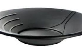 Basic Plastic Gold Pan - 14" - Black - Scurry Basic Plastic Gold Pan - 14" - Black Why choose this Plastic Gold Pan over traditional metal pans? • Plastic will not rust or corrode. • Drop Bottom Pan • Plastic weighs a lot less than metal. • The color stays true in the plastic pan, so gold flakes are easier to spot. • The riffles trap gold better, making your pan as effective as a sluice box. Features of this product include: • Diameter: 14” +3 Ridges + Water Guide • Depth: 2-⅝” • Three riffles for trapping gold • Water guide