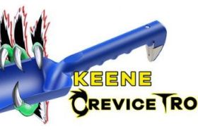 Keene Crevice Trowel Keene Crevice Trowel Keene's Crevice Trowel is the ultimate, must-have tool for all of your heavy-duty prospecting and detecting need plus so much more! An ideal companion for camping excursions and indispensible for the home gardener! The KCT is the strongest, ground penetrating, crevicing tool and trowel on the market. Features a non-marring crevice hook perfect for metal detecting, nugget hunting, coin popping, bedrock gold retrieval, ground breaking, recovery, etc. • Can handle 100 plus pounds of applied pushing force where other trowels typically break or snap at 10 to 30 pounds. • Includes a removable steel insert tip for ripping and piercing through material. • Easily hacks through hard ground with the Keene Claw. • Perfect for the home garden enthusiast especially when planting in flowerbeds and vegetable gardens. • American durability you can depend on, proudly made in the U.S.A. Dimensions: 14 inches long x 3.5 inches wide x 3 inches deep (including claw) Weighs only 5 ounces.