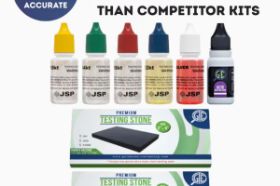 Gold Test Kit Gold Test Kit Description: ALL-IN-ONE GOLD AND SILVER TESTING & APPRAISAL KIT - Each Bottle contains enough solution for over 100+ Tests! 3X The size of competitor tiny bottles Includes 10K, 14K, 18K, 22K/24K, and Silver/Sterling testing solutions for evaluating precious metals and jewelry 2 Authentic GTE large 2''x4'' Test Stones with rubber backing for non-slip desktop testing GTE Neutralizer for cleaning the stone in between each test Easy-to-follow instruction booklet with color reaction chart included