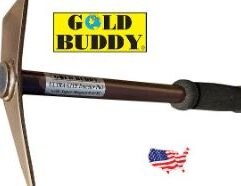 Gold Buddy Ultra-Lite Detector Pick The perfect tool for the detectorist. Lite weight plated steel but rugged enough for the hardest packed soil. The head is 7 inches long from the pointed end to the scraping blade which is 2 1/4 inches wide. The overall length of the tool is 13 1/2 inches and it weighs only 1 pound. Made In The USA.