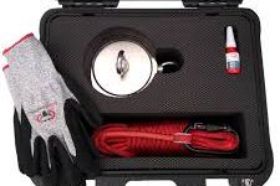 BRUTE BOX DOUBLE SIDED 3,600 LB MAGNET FISHING BUNDLE BRUTE BOX DOUBLE SIDED 3,600 LB MAGNET FISHING BUNDLE (5.31" MAGNET + ROPE + GLOVES + CARABINER + THREADLOCKER) The original all-in-one Brute Box kit with everything you need to start magnet fishing now comes in a double-sided version. This handy durable hardshell carrying case includes one double sided magnet (5.31" - 3,600 lb combined pull), cut resistant gloves, threadlocker, and 65 feet of 1/3" double braided rope with carabiner, nestled in a custom foam insert. Buy now and see what you can discover! SKU: 135DS-CASE Magnet Specifications: Dimensions: 5.31” x 1.57” (135mm x 40mm) Hole Diameter: 0.47” (12mm) Material: NdFeB Magnets + A3 Steel Casing + Two 304 stainless steel eyelets Coating: NiCuNi Pulling Force: 3,600 lbs combined (1,800 lbs per side) Magnet weight: 10.0 lbs Double Braided Rope Specifications: Double Braided Polyester 65 feet 3,840 lb Breaking Strength 1/3" diameter (8mm) 8 inner strands Rot and UV Fading Resistant Not suitable for climbing High quality carabiner rated to 5,600 lbs Case Specifications: Outside Dimensions: 16.00" x 13.25" x 7.75" Inside Dimensions: 14.5" x 11.00" x 6.25" Black high impact polypropylene plastic IP 67 Waterproof Rating Includes knob with O-ring for manual pressure adjustment Two draw latches ensuring a tight seal Two padlock holes for additional security Holds one double sided 3,600 LB magnet - 5.31" diameter
